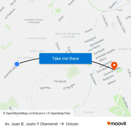 Av. Juan B. Justo Y Otamendi to Unicen map