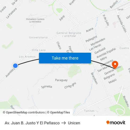 Av. Juan B. Justo Y El Peñasco to Unicen map