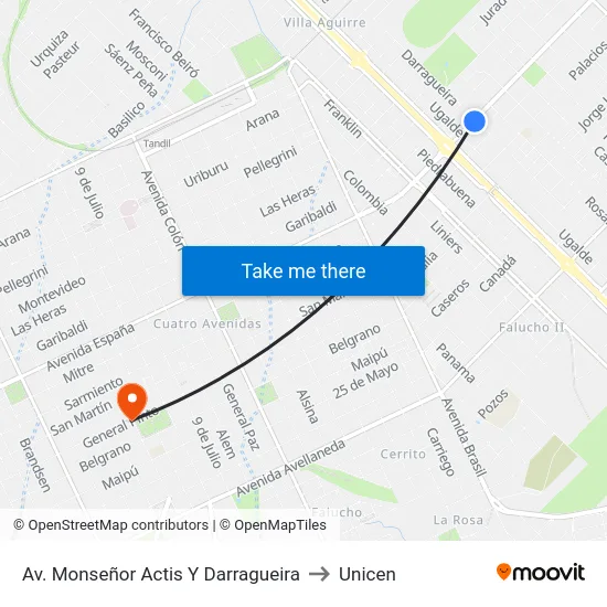 Av. Monseñor Actis Y Darragueira to Unicen map