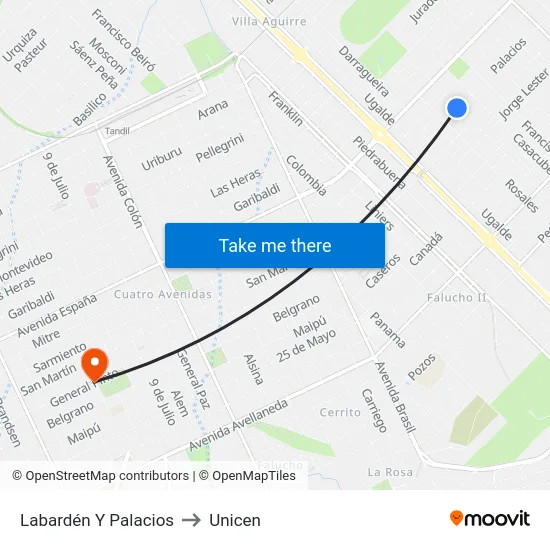 Labardén Y Palacios to Unicen map