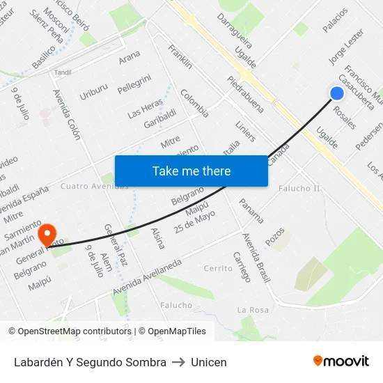 Labardén Y Segundo Sombra to Unicen map