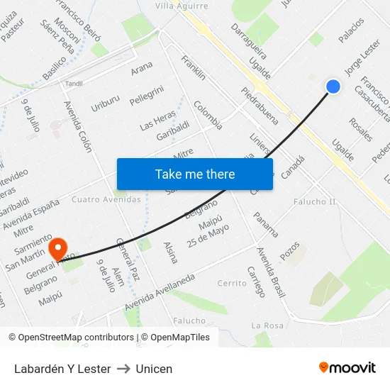Labardén Y Lester to Unicen map