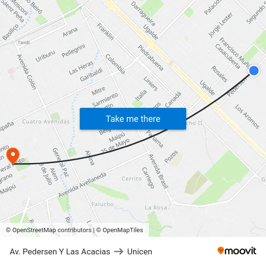 Av. Pedersen Y Las Acacias to Unicen map