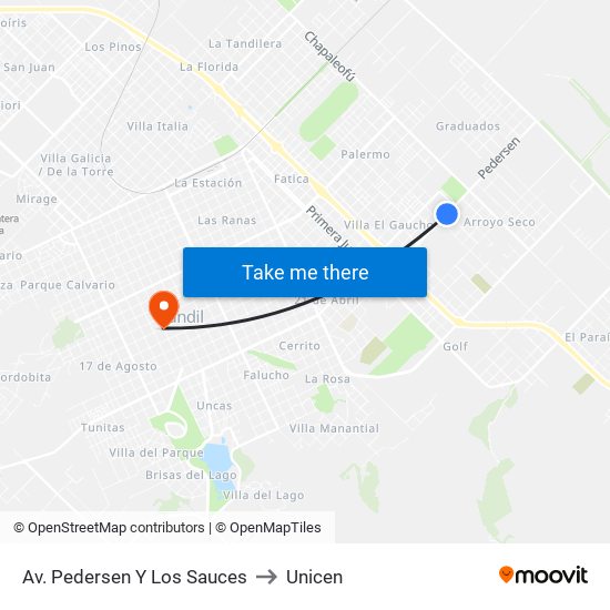 Av. Pedersen Y Los Sauces to Unicen map