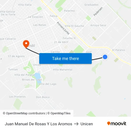 Juan Manuel De Rosas Y Los Aromos to Unicen map