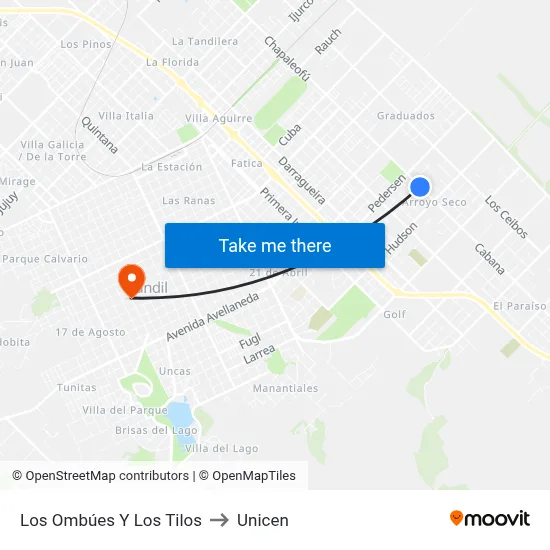 Los Ombúes Y Los Tilos to Unicen map