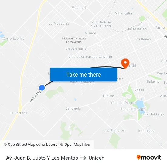 Av. Juan B. Justo Y Las Mentas to Unicen map