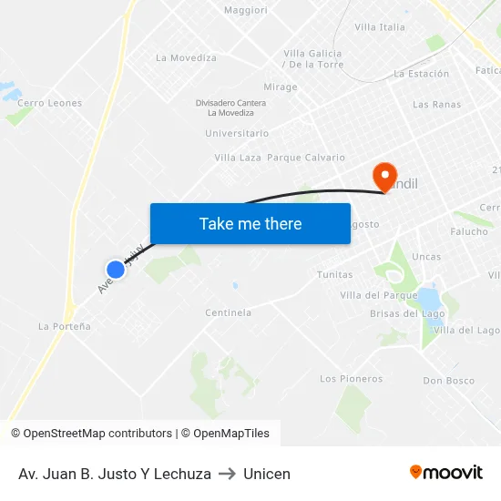Av. Juan B. Justo Y Lechuza to Unicen map