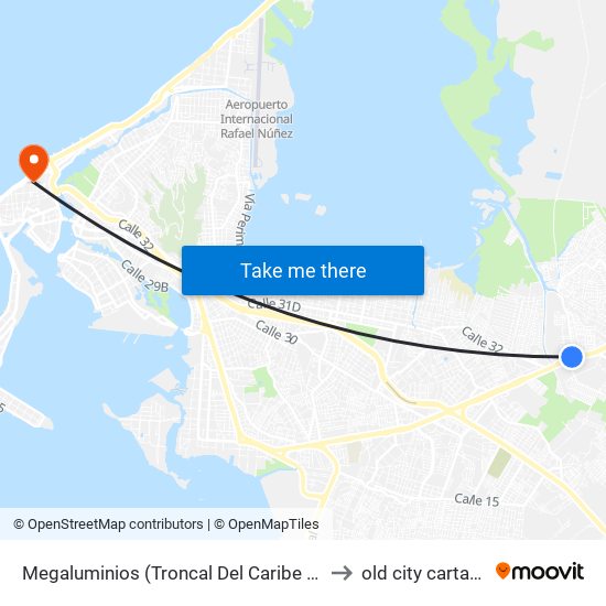 Megaluminios (Troncal Del Caribe - Kr 91b) to old city cartagena map