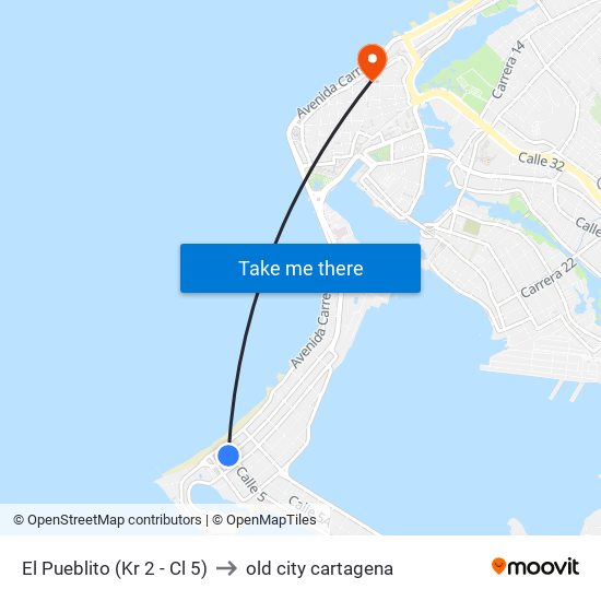 El Pueblito (Kr 2 - Cl 5) to old city cartagena map