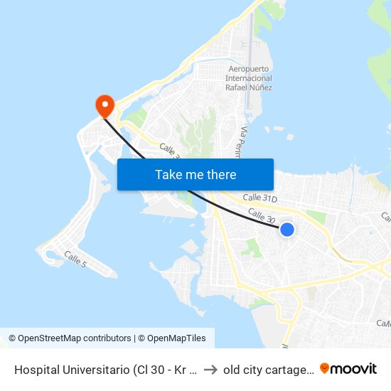Hospital Universitario (Cl 30 - Kr 50) to old city cartagena map