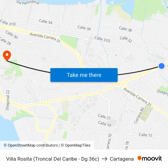 Villa Rosita (Troncal Del Caribe - Dg 36c) to Cartagena map