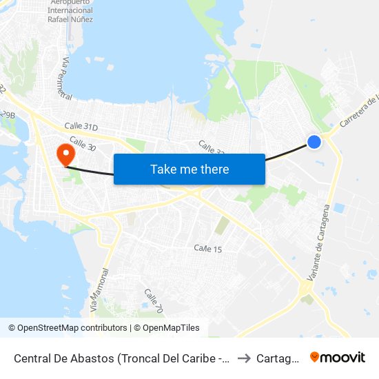 Central De Abastos (Troncal Del Caribe - Kr 89) to Cartagena map