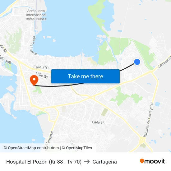 Hospital El Pozón (Kr 88 - Tv 70) to Cartagena map
