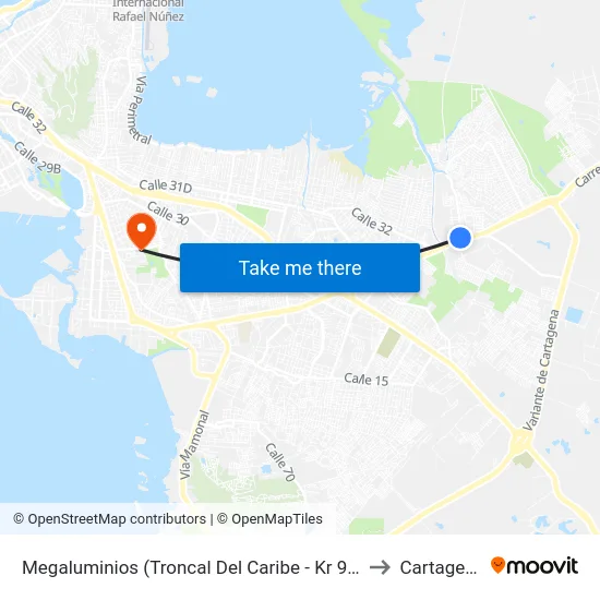 Megaluminios (Troncal Del Caribe - Kr 91b) to Cartagena map