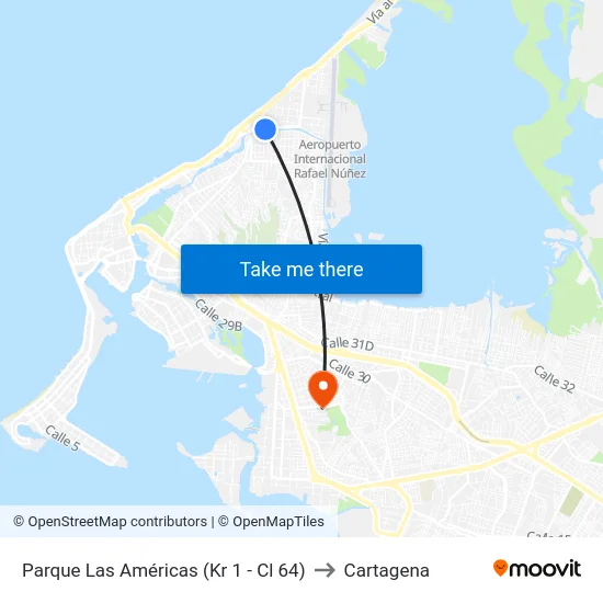 Parque Las Américas (Kr 1 - Cl 64) to Cartagena map