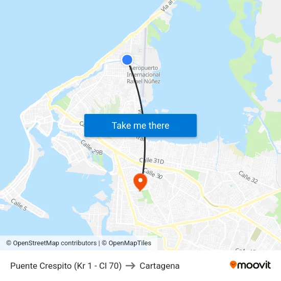 Puente Crespito (Kr 1 - Cl 70) to Cartagena map