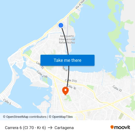 Carrera 6 (Cl 70 - Kr 6) to Cartagena map
