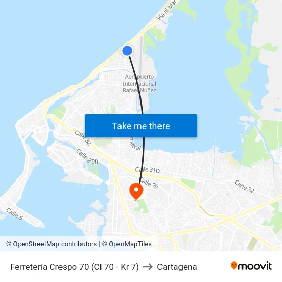 Ferretería Crespo 70 (Cl 70 - Kr 7) to Cartagena map