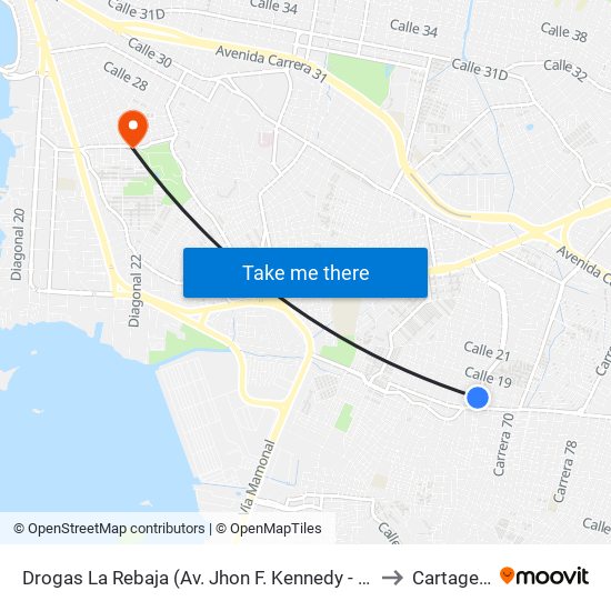 Drogas La Rebaja (Av. Jhon F. Kennedy - Cl 17) to Cartagena map