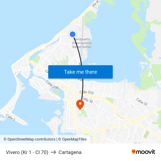 Vivero (Kr 1 - Cl 70) to Cartagena map