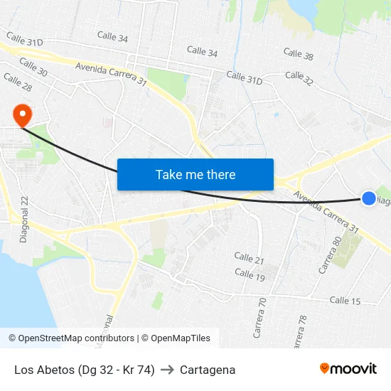 Los Abetos (Dg 32 - Kr 74) to Cartagena map
