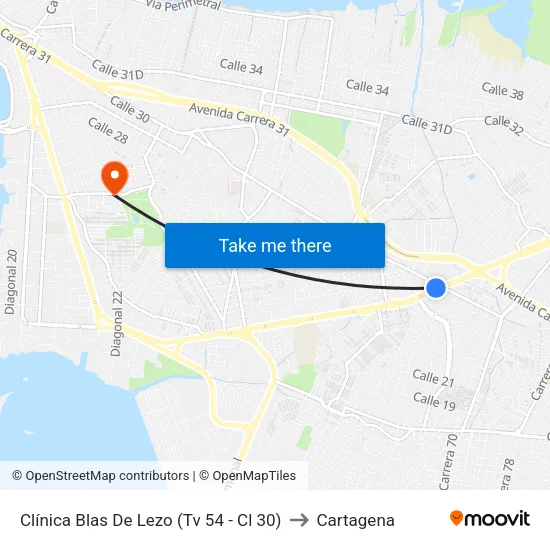 Clínica Blas De Lezo (Tv 54 - Cl 30) to Cartagena map