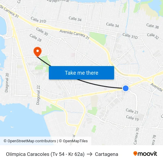 Olímpica Caracoles (Tv 54 - Kr 62a) to Cartagena map