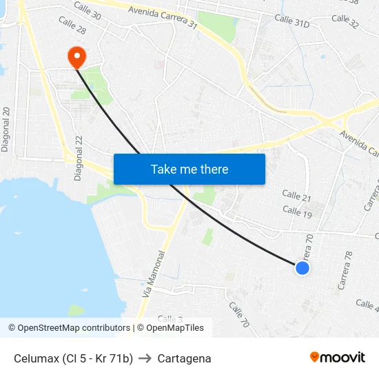 Celumax (Cl 5 - Kr 71b) to Cartagena map