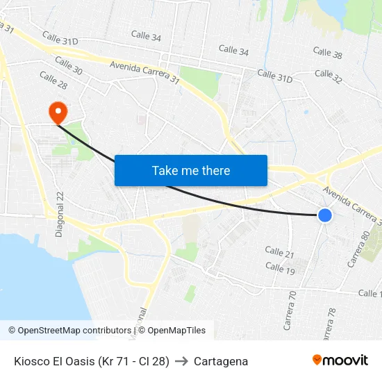 Kiosco El Oasis (Kr 71 - Cl 28) to Cartagena map