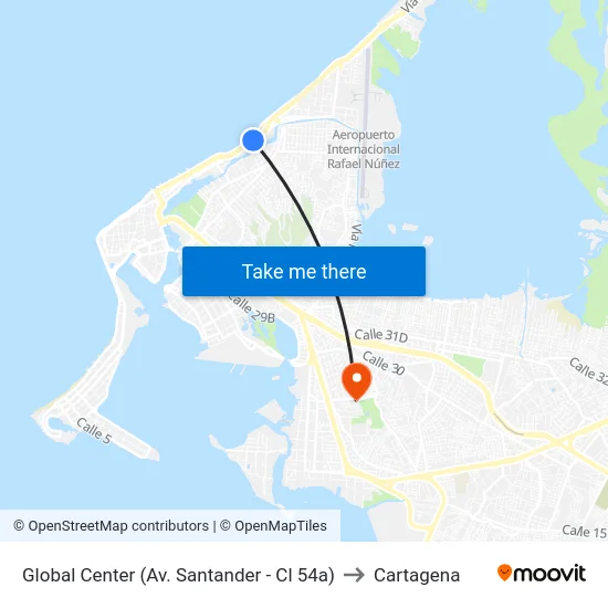 Global Center (Av. Santander - Cl 54a) to Cartagena map