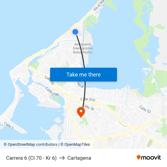 Carrera 6 (Cl 70 - Kr 6) to Cartagena map