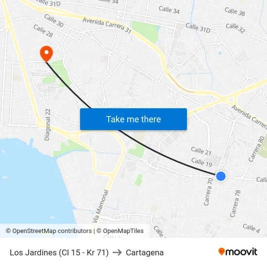 Los Jardines (Cl 15 - Kr 71) to Cartagena map