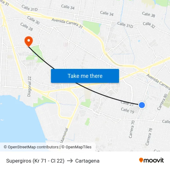 Supergiros (Kr 71 - Cl 22) to Cartagena map