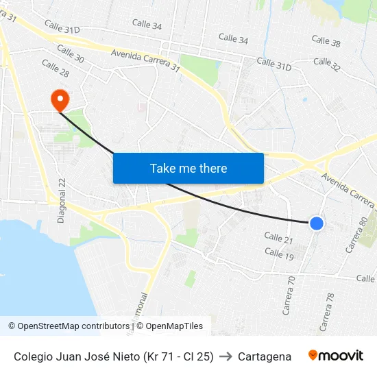 Colegio Juan José Nieto (Kr 71 - Cl 25) to Cartagena map