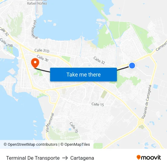 Terminal De Transporte to Cartagena map