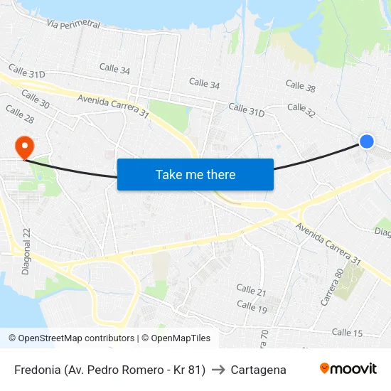Fredonia (Av. Pedro Romero - Kr 81) to Cartagena map