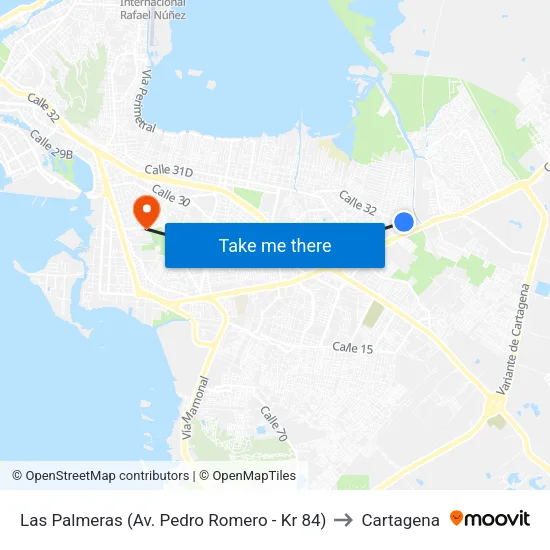 Las Palmeras (Av. Pedro Romero - Kr 84) to Cartagena map