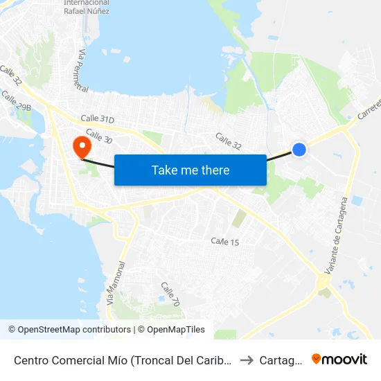 Centro Comercial Mío (Troncal Del Caribe - Kr 95) to Cartagena map