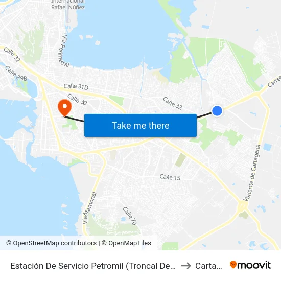 Estación De Servicio Petromil (Troncal Del Caribe - Kr 92) to Cartagena map