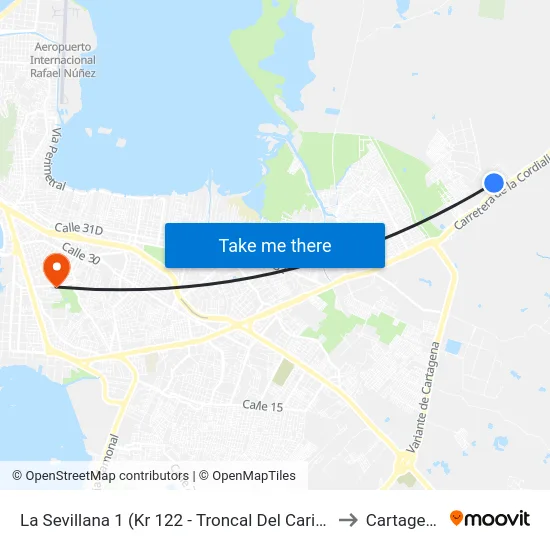 La Sevillana 1 (Kr 122 - Troncal Del Caribe) to Cartagena map