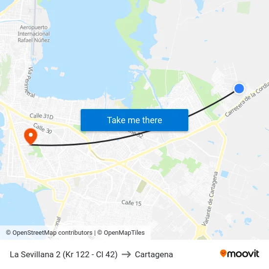 La Sevillana 2 (Kr 122 - Cl 42) to Cartagena map