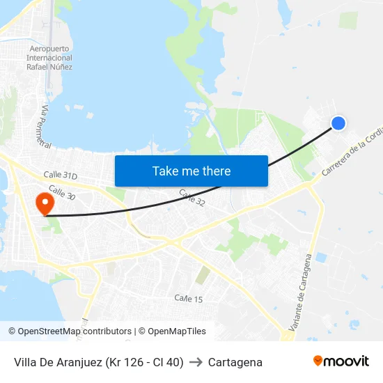 Villa De Aranjuez (Kr 126 - Cl 40) to Cartagena map