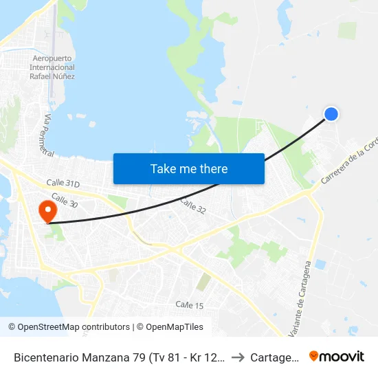 Bicentenario Manzana 79 (Tv 81 - Kr 126) to Cartagena map