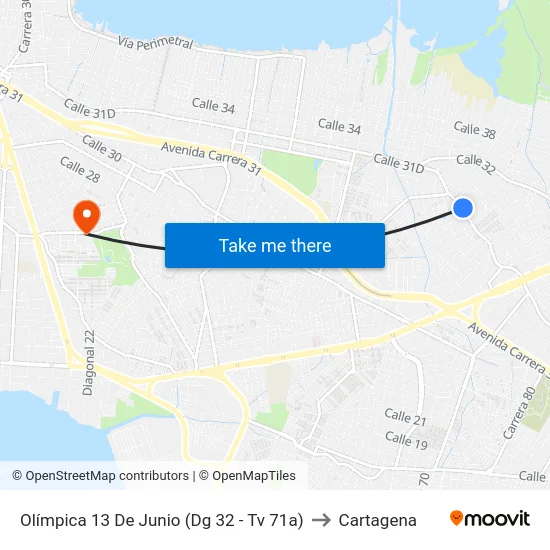 Olímpica 13 De Junio (Dg 32 - Tv 71a) to Cartagena map