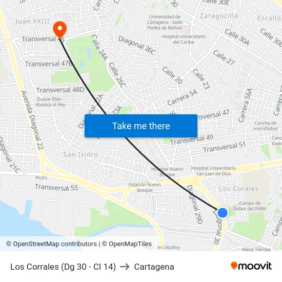 Los Corrales (Dg 30 - Cl 14) to Cartagena map