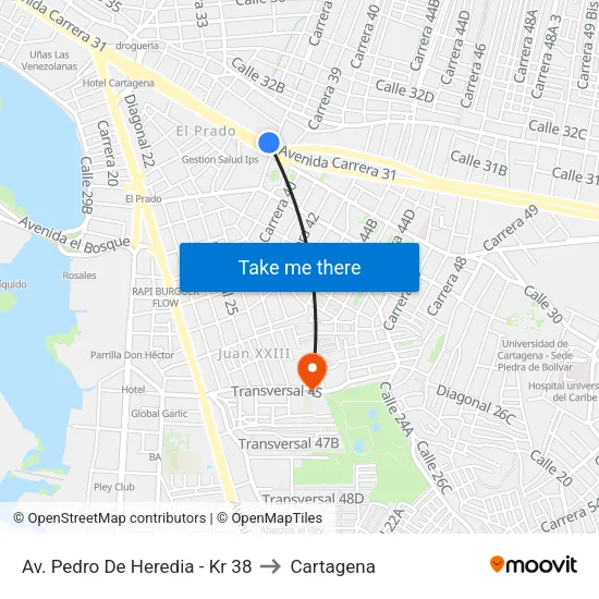 Av. Pedro De Heredia - Kr 38 to Cartagena map