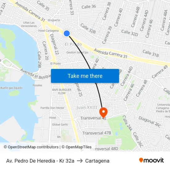 Av. Pedro De Heredia - Kr 32a to Cartagena map