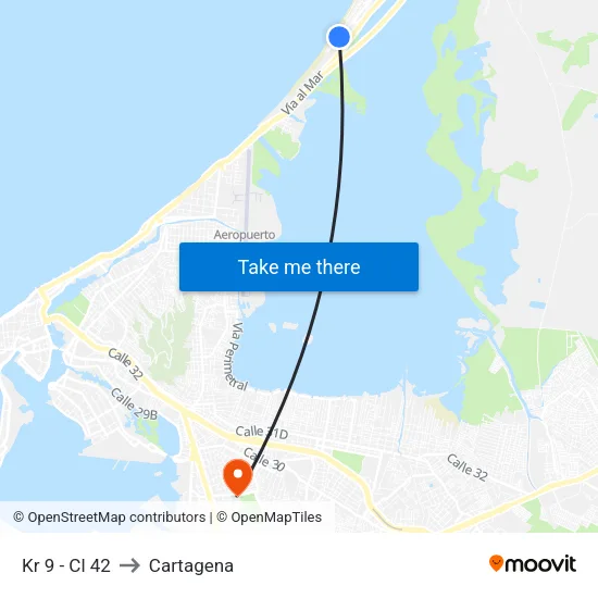 Kr 9 - Cl 42 to Cartagena map