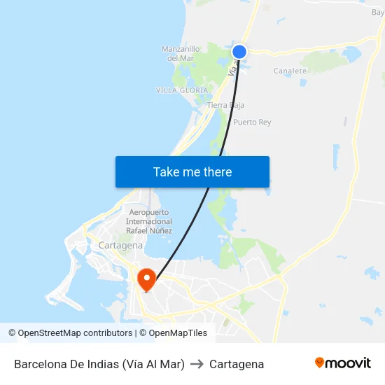 Barcelona De Indias (Vía Al Mar) to Cartagena map